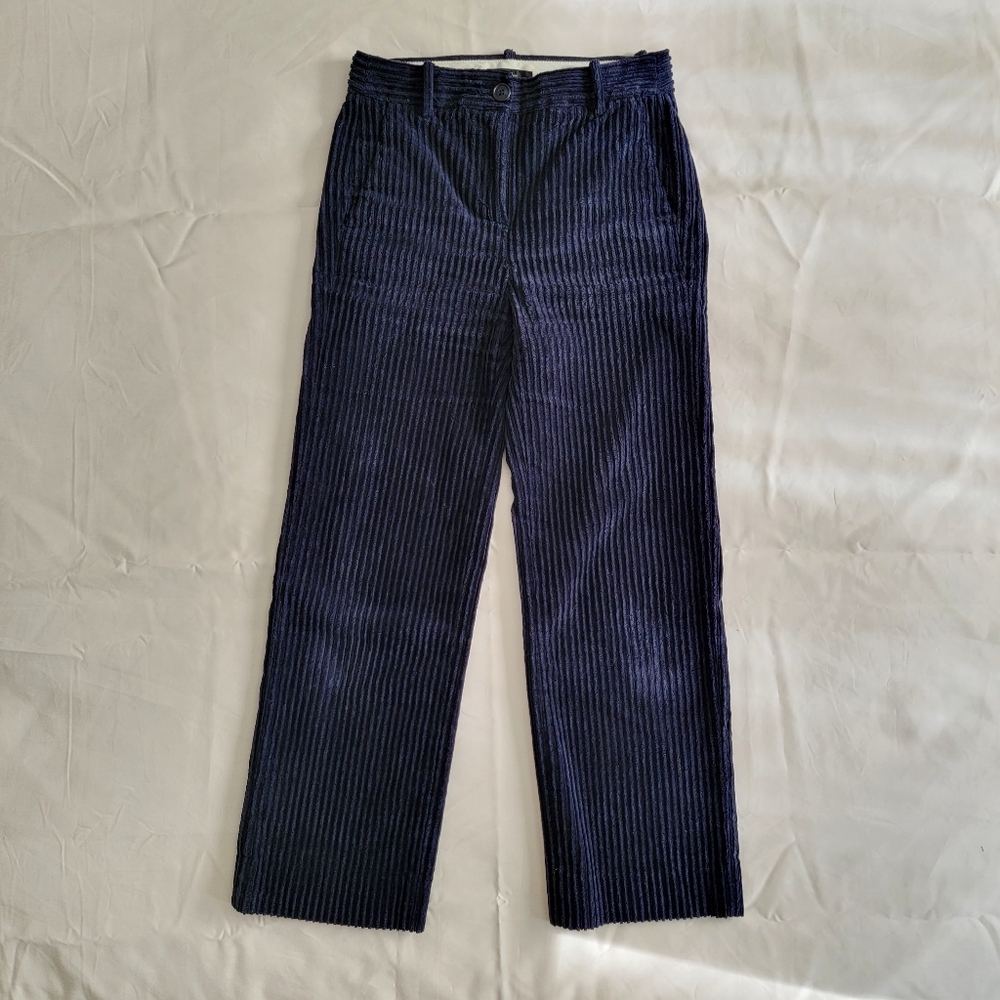 Navy Blue Corduroy Wide Leg High Waisted Pants